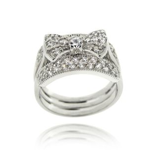 Icz Stonez Sterling Silver Cubic Zirconia Insert Style Bow Ring