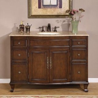 Silkroad Exclusive Single Sink 48 inch Travertine Top Vanity Cabinet