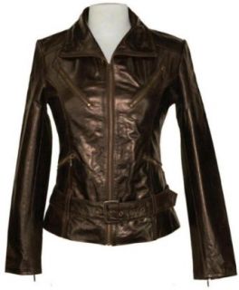 Womens brown real leather biker jacket #Z5 Clothing