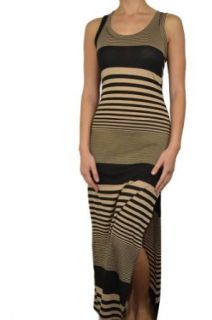 143Fashion Ladies Fashion Striped Maxi Dress, Light Brown