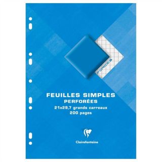Feuilles simples blanches perforees 210X297 200 pages seyes   90G sous