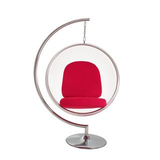 Eero Aarnio Style Bubble Chair and Stand with Red Pillows