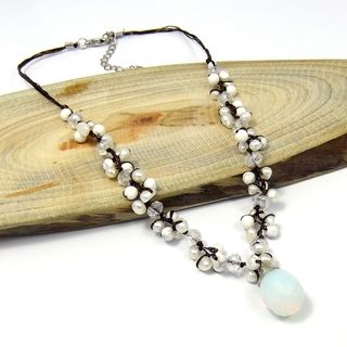 Moonstone Tears Pearl Glow Silk Thread Necklace (Thailand)