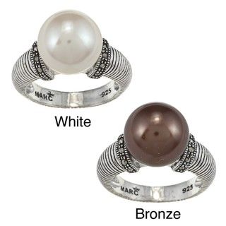 Sterling Silver Faux Pearl and Marcasite Ring