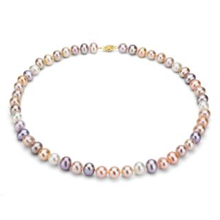 DaVonna 14K Gold Multi Pink FW Pearl 24 inch Necklace (6.5 7 mm)