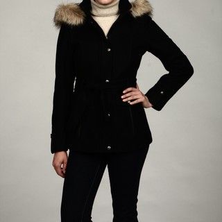 Buffalo Womens Belted Wool Faux Fur Hooded Coat FINAL SALE
