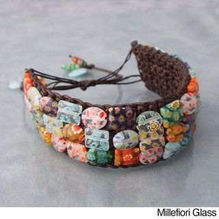 Cotton Modern Mosaic Pearl/ Gemstone Pull Bracelet (Thailand