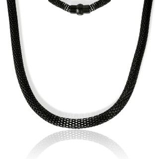 La Preciosa Black plated Stainless Steel Hollow Mesh Necklace