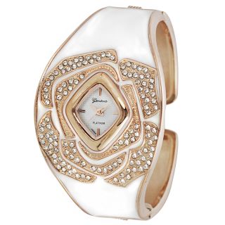 Geneva Platinum Womens Rhinestone accented Hinged Rose Cuff Watch