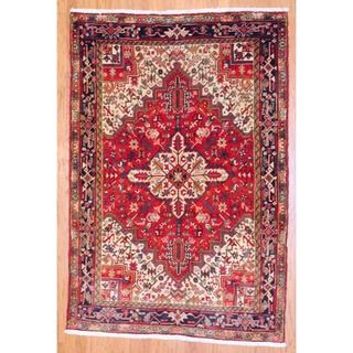 Persian Hand knotted Heriz Red/ Dark Blue Wool Rug (5 x 74