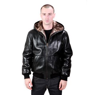 United Face Mens Reversible Hooded Lambskin Leather Jacket