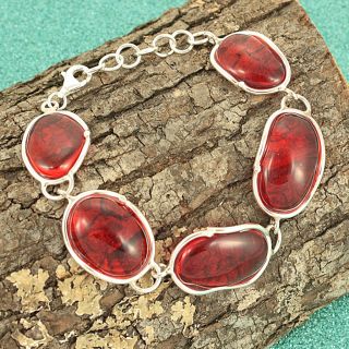 Sterling Silver Ruby Red Baltic Amber Islands Bracelet (Lithuania