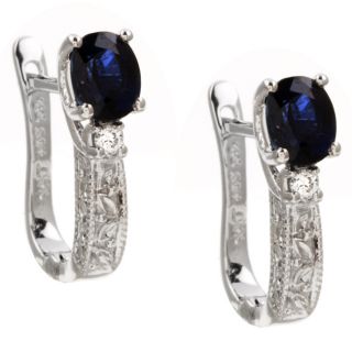 10k Gold Blue Sapphire and Diamond Hoop Earrings