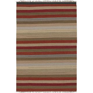Hand woven Mandara Multi color Stripe Wool Rug (79 x 106
