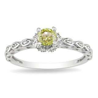 Miadora 14k White Gold 1/2ct TDW Yellow and White Diamond Halo Ring (H