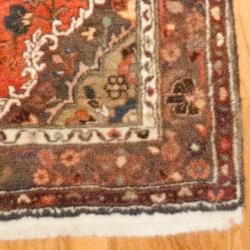 Hand knotted Persian Hamadan Rust/ Blue Wool Rug (37 x 98