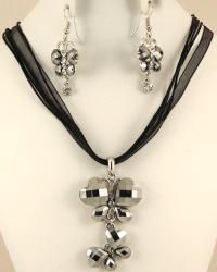 Crystal Hematite and Rhinestone Double Butterfly Jewelry Set