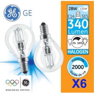 de 6 sphérique halogène 28W E14   Equivalence  35W   Lumens  340