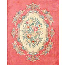 Indo Hand knotted Pink/ Ivory Auboussan Wool Rug (8 x 113
