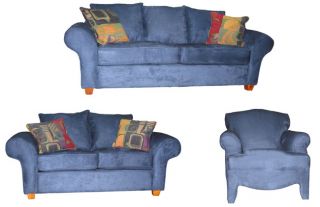 Royal Blue Eurosuede Sofa, Loveseat, and Chair Set