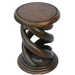 Hand carved Acacia Wood Corkscrew Twist End Table (Thailand