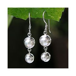 Silver Two Full Moons Pearl Earrings (Indonesia) Today $36.49 4.8