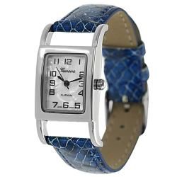 Geneva Platinum Womens Mother of Pearl Lizard Pattern Strap Watch