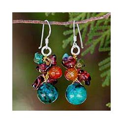 Garnet and Carnelian Tropical Orchard Cluster Earrings (Thailand