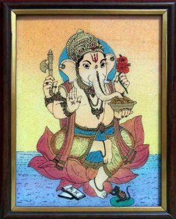 Ganesha on Lotus Flower Art Craft Handicraft Painting