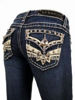 L.A. Idol Women Bootcut Jeans Christina Leather Crystal