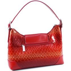 Vani Shiny Red Leatherette Embossed Croco Shoulder Bag