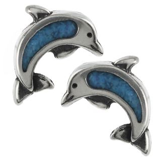 Tressa Sterling Silver Genuine Turquoise Dolphin Stud Earrings