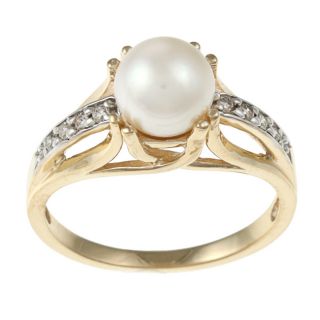 14k Gold Pearl and 1/10ct TDW Diamond Ring (7 mm) (K L, I1 I2)