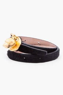 Alexander McQueen Black Double Wrap Calf hair Bracelet for men
