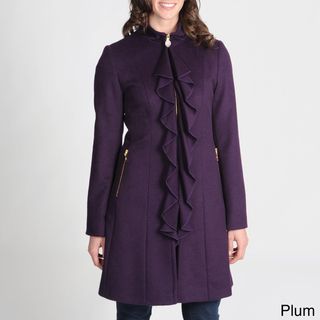 Tahari Womens Ruffle Front Wool blend Coat