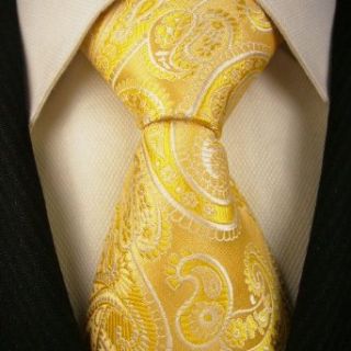 100% Silk Woven Tie, Mens Yellow Neckties, Paisley Ties,#187 Clothing