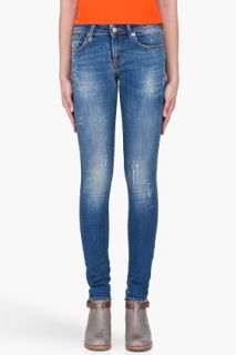 R13 Skinny Blue Paint Marked Jeans for women