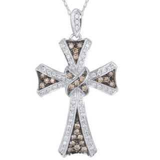 10k Gold 1/2ct TDW Champagne, White Diamond Cross Necklace (I J, I2 I3