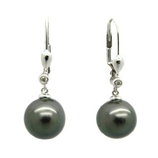 sire 10k Gold Black Tahitian Pearl and Diamond Accent Earrings (9 10