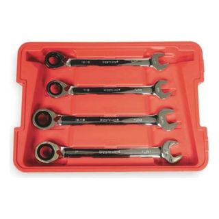 Westward 1LCE3 Ratcheting Wrench Set, SAE, 12 pt., 4 PC