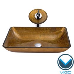 Vigo Rectangular Atlantis Glass Vessel Sink w/Matching Faucet and Pop