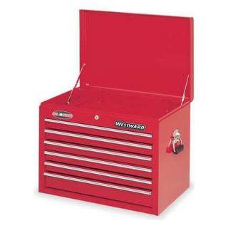 Westward 6C669 Tool Chest, 6 Drawer, Red, Ball Bearing