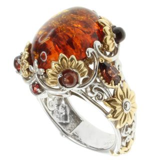 Michael Valitutti Sterling Silver Amber Two Tone Ring