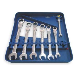 Westward 1LCD5 Ratcheting Wrench Set, SAE, 12 pt., 7 PC