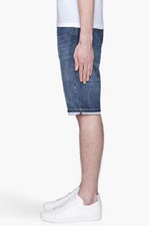 Marni Faded Indigo Striped Cuff Jean Shorts for men