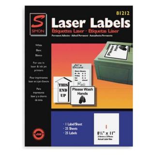 Simon By Sjpaper SL81212 Laser Label, 8 1/2X11In, PK 25, White