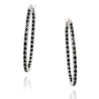 Glitzy Rocks Sterling Silver Black Spinel Hoop Earrings (1 1/3ct TGW