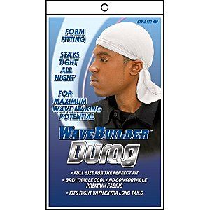  WAVE BUILDER Du Rag with Long Tie WHITE (Model 192 AW) Beauty