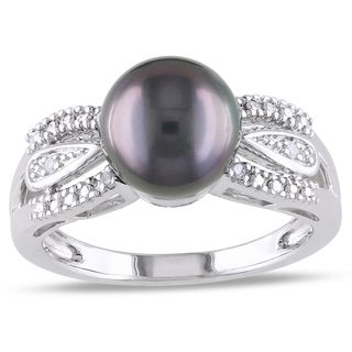 Miadora Sterling Silver Tahitian Pearl and Diamond Accent Ring (9 9.5