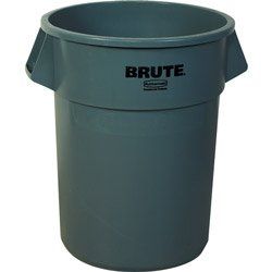Brute® Round Plastic Outdoor Trash Can, 55 Gallon, Gray
